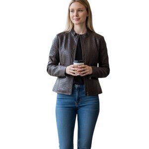 Alfani•Textured Brown Leather Jacket